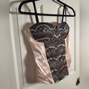 Charlotte Russe Size M Tan Black Zipper Corset Top Womens